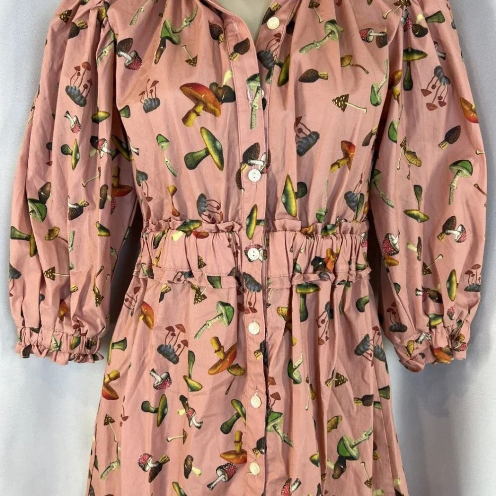 NWT Never A Wallflower Pink Mushroom Elastic Collar Dress $326 - Picture 4 of 12